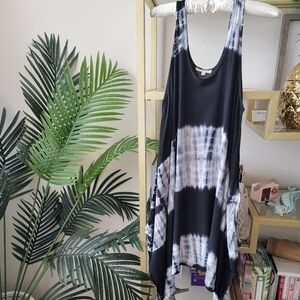 Vestique Black and White Tye Dye High Low Midi Dress Size Small